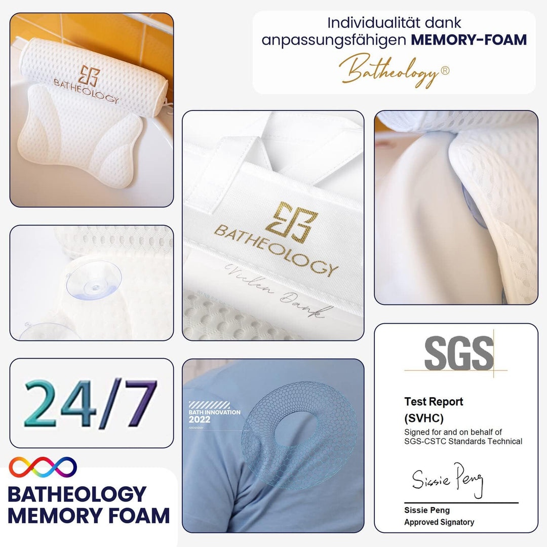 Badewannenkissen, Ergonomisch Badekissen für Badewanne mit [Visco-Memory-Foam]-Füllung, Kissen für E