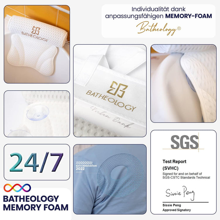 Badewannenkissen, Ergonomisch Badekissen für Badewanne mit [Visco-Memory-Foam]-Füllung, Kissen für E