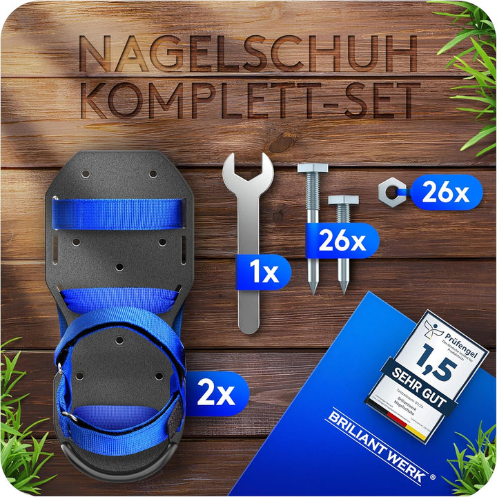Briliantwerk®️ Nagelschuhe mit Klettverschluss - Zum Rasen belüften oder als Estrichschuhe - Rasenlü