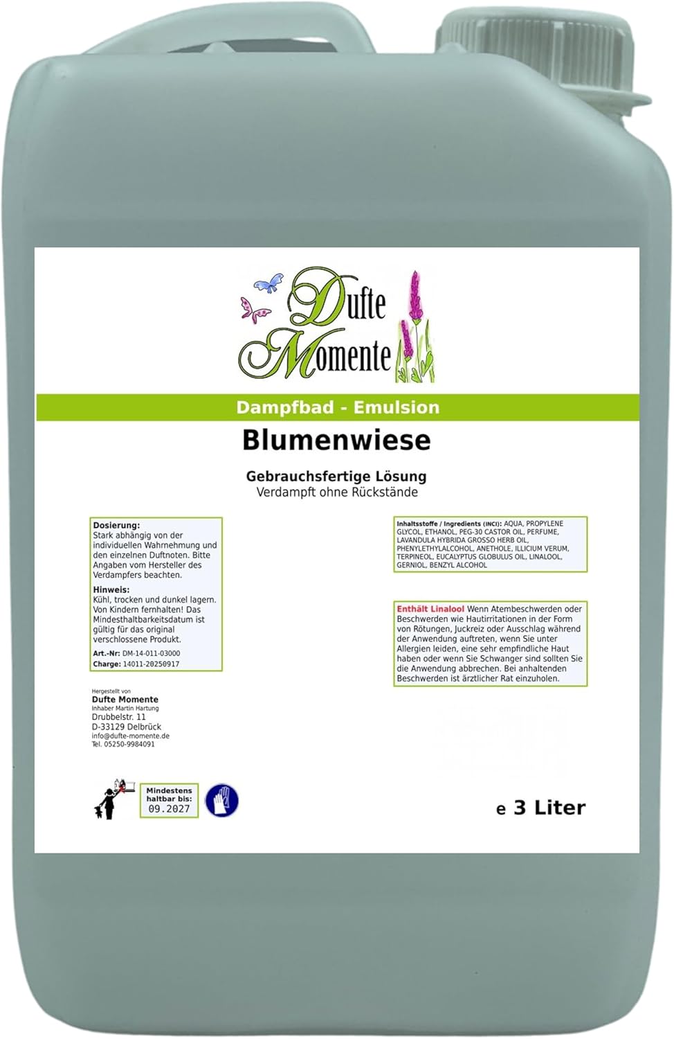 Dufte Momente Dampfbad-Emulsion 3 Liter Blumenwiese | gebrauchsfertig | Mit Anis, Lavendel & Rose |