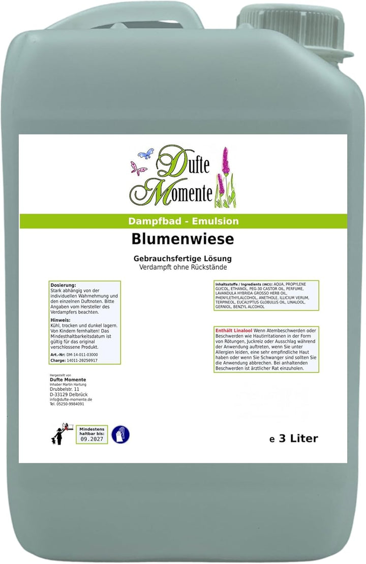 Dufte Momente Dampfbad-Emulsion 3 Liter Blumenwiese | gebrauchsfertig | Mit Anis, Lavendel & Rose |
