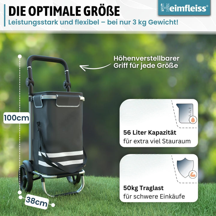 Heimfleiss® Trolley Einkaufstrolley mit 56L Volumen | Einkaufswagen klappbar mit 50kg Traglast | Lei