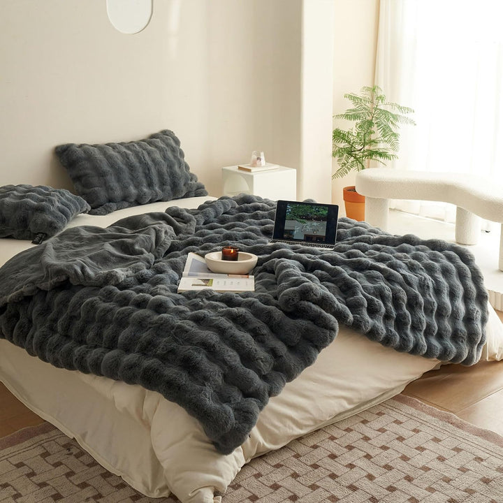 Kuscheldecke Kaninchen Plüsch Decke Kunstfell Warme Überwurfdecke Sofadecke Vielseitig Blanket für C