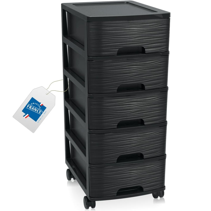 Schubladenschrank mit Rollen Rollcontainer mit 5 Schubladen Rollschrank aus Kunststoff Rollwagen (Sc