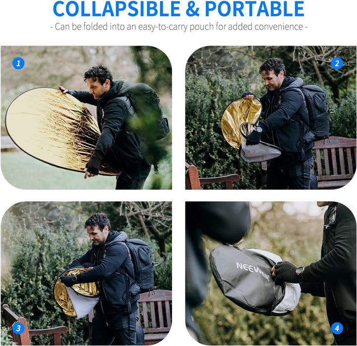 NEEWER 43"/110cm Lichtreflektor Lichtdiffusor 5 in 1 zusammenklappbare Multischeibe mit Tasche durch