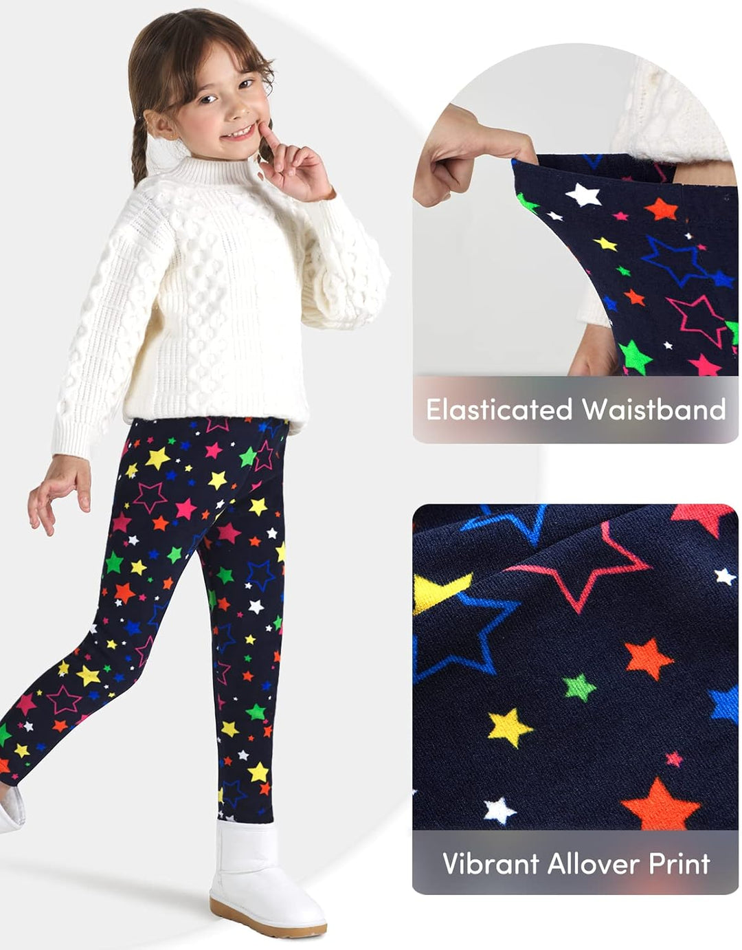 Adorel Mädchen Leggings Gefüttert Winter Hosen 2er-Pack Bunte Punkte &amp; Bunte Sterne 116, Bunte Punkt