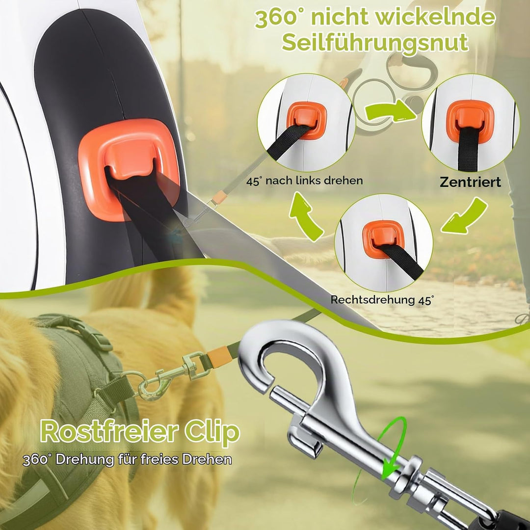 Hundeleine 8m, Robuste Rollleine für Hunde bis 50kg/110lbs, Flexileine mit Bequemen Griff &amp; Kotbeute