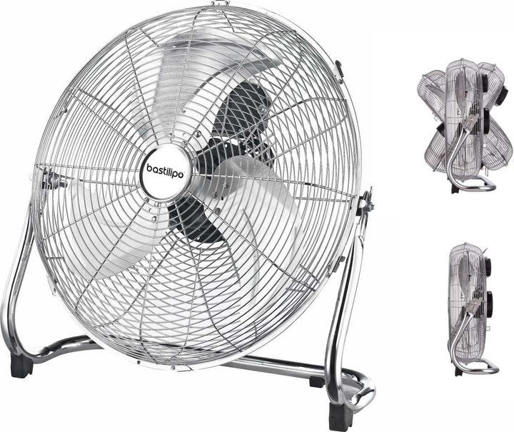 Bastilipo – 45 cm Industrieventilator, verstellbarer Kopf, 120 W, 3 Geschwindigkeiten, Chrom, medite