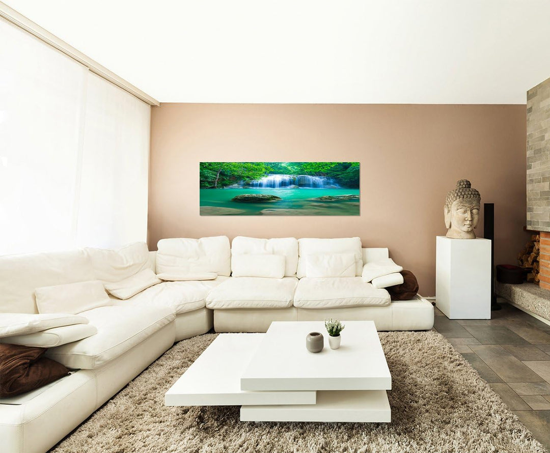 Paul Sinus Art Panoramabild auf Leinwand und Keilrahmen 150x50cm Thailand Nationalpark Wasserfall Wa