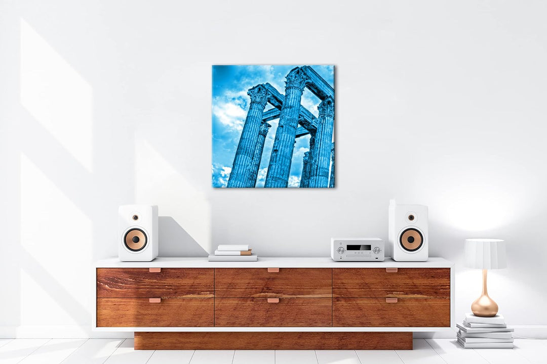 deyoli Eindrucksvoller Tempel in Athen Format: 70x70 Effekt: Monocrome Blau als Leinwandbild, Motiv