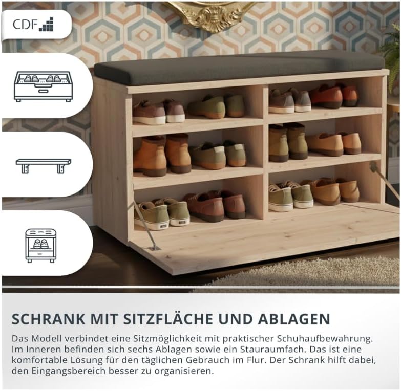 BDW Schuhschrank Schuhbank mit Sitzfläche Schuhregal, Schuhkipper, 85x35x45cm - Flur, Wohnzimmer, Sc
