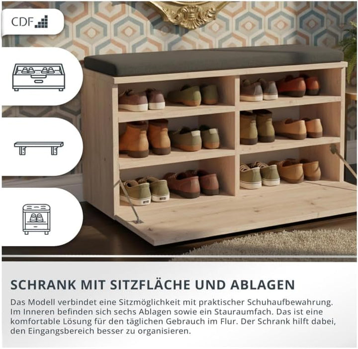 BDW Schuhschrank Schuhbank mit Sitzfläche Schuhregal, Schuhkipper, 85x35x45cm - Flur, Wohnzimmer, Sc