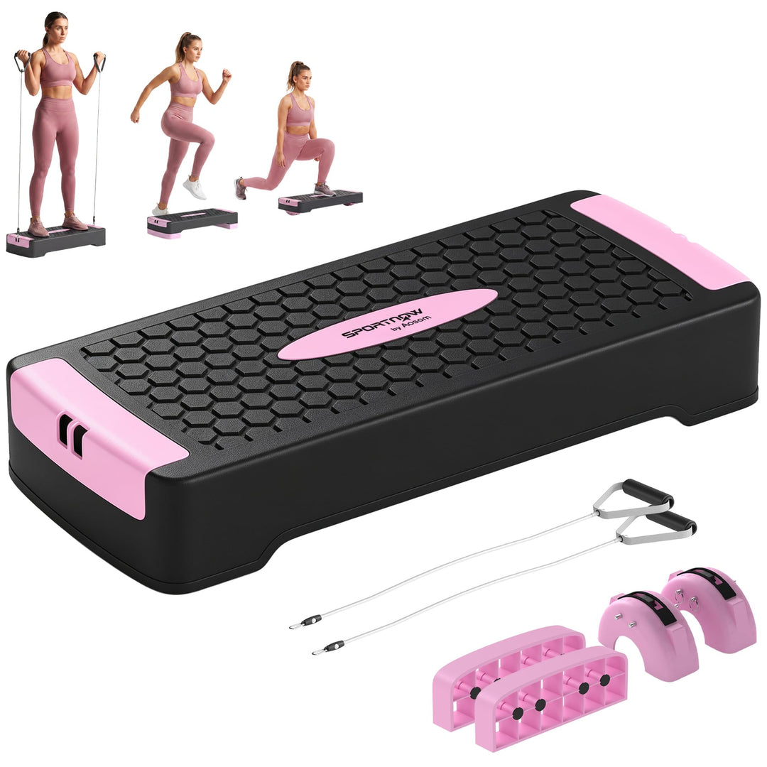 SPORTNOW Steppbrett Höhenverstellbar Fitness 2 Stufen (11/16 cm) Rosa | Aerobic Stepper, 2 Widerstan
