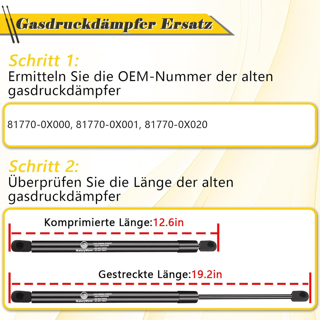 2X Heckklappendämpfer für Hyundai i10 PA 2013 2014 2015 2016 2017 2018 2019 Gasdruckdämpfer Schwarz