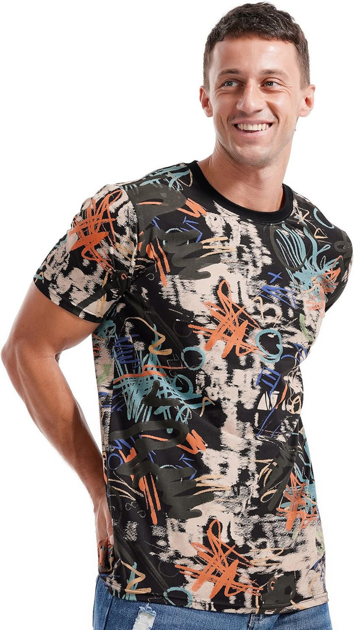 RONOMO Herren Mode Krawatte Dye T-Shirt Casual Print T-Shirt Graffiti T-Shirt S Ty Schwarz, S Ty Sch