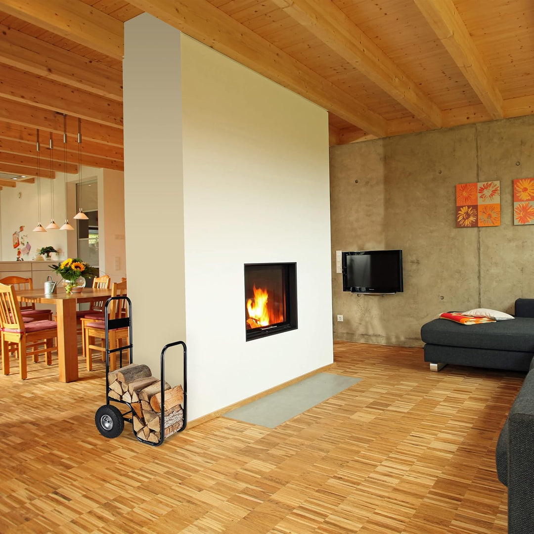 Relaxdays Kaminholzwagen, Brennholzwagen aus Stahl, mit 2 Luftreifen, bis 60 kg, Holztransport &amp; -au