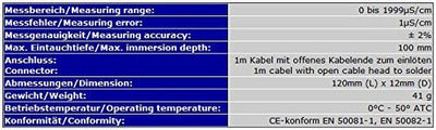 EC-Elektrode/Sonde Ersatzelektrode für EC-Messgeräte Meter Tester Prüfer (offenes Kabelende zum löte