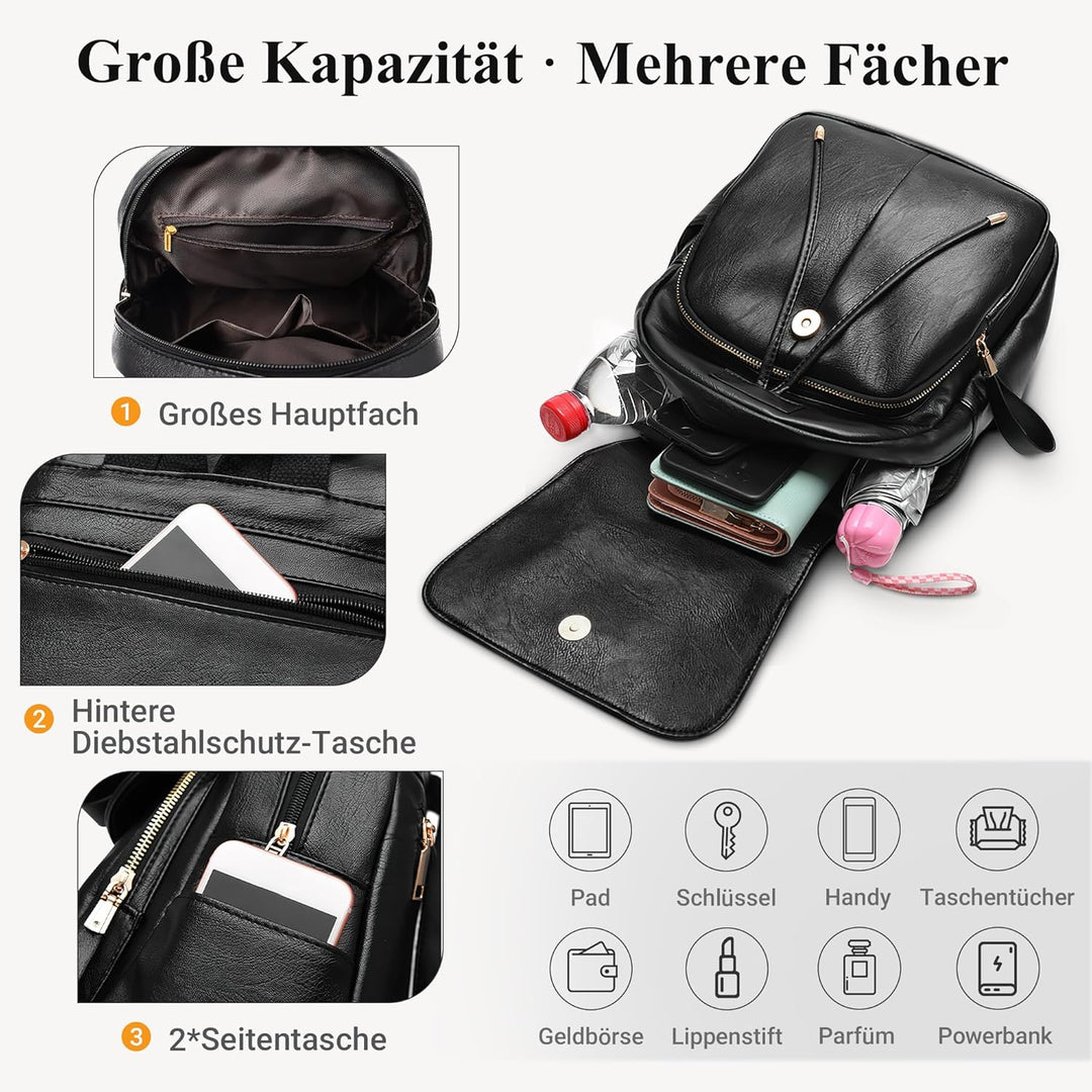 DEEVORCA Damen Mode Einfach Rucksack Lässig Arbeiten Dayback Schultertaschen Reisen Einkaufen PU Led