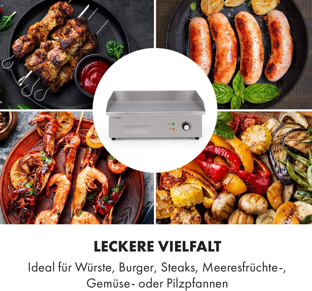 Klarstein Elektrogrill, Grillplatte, Elektrische Grillplatte, Tischgrill, Elektrogrill aus Edelstahl