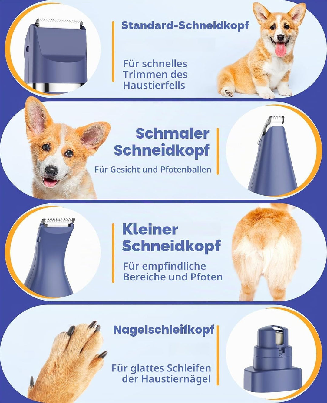 oneisall 4in1 Leise Schermaschine Hund Katze, Wiederaufladbar Hundeschermaschine&amp;Pfotentrimmer&amp;Krall