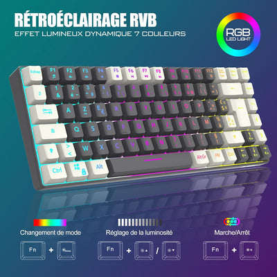 RedThunder K84 Combo Tastatur und Maus, kabellos, AZERTY, Französisch, wiederaufladbarer Akku mit RG