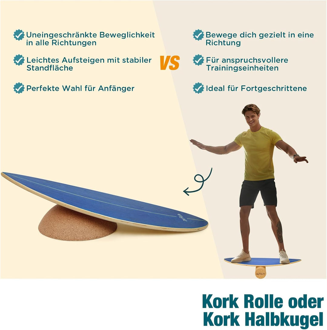 DH FitLife Kork Halbkugel für Surfing Balance Board Erwachsene | 30x10cm ｜360° Half Balance Ball | P