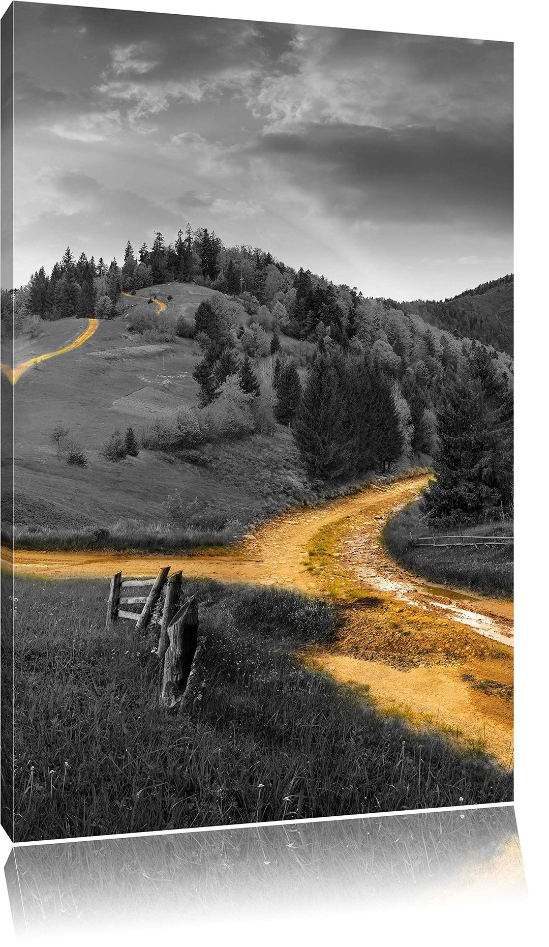 Pixxprint Verträumte Berglandschaft schwarz/weiss, Format: 70x100 auf hochkantiges Leinwand, XXL rie