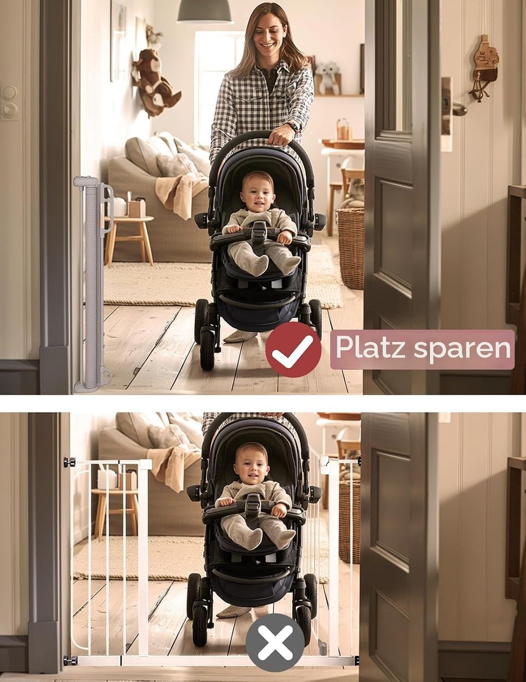 Momcozy Treppenschutzgitter Ausziehbare für Babys, 180cm 104cm Hoch, Baby Absperrgitter Treppenschut