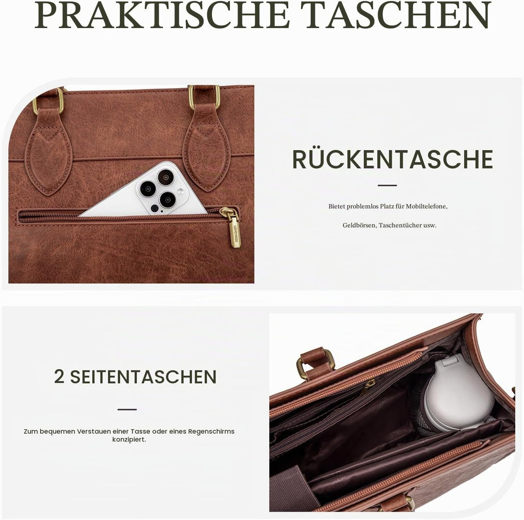 LOVEVOOK Laptoptasche Damen 15,6 Zoll, Gross Arbeitstasche Handtasche Schultertasche Wasserdicht PU