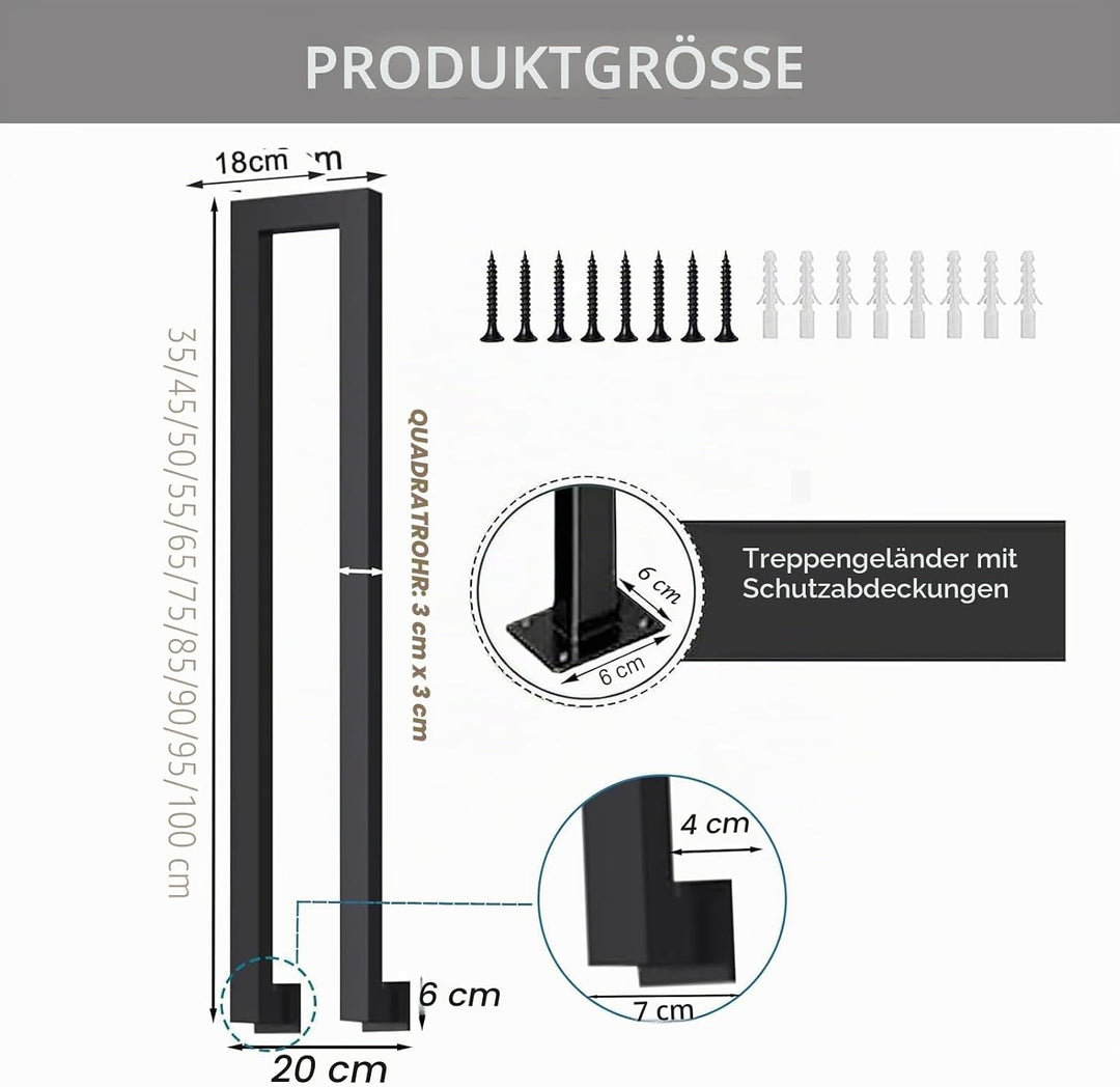 Treppengeländer Innen, U-FöRmige GeläNder Treppe, 35-110cm Handlauf Treppe,Metal GeläNder Drinnen/Ra