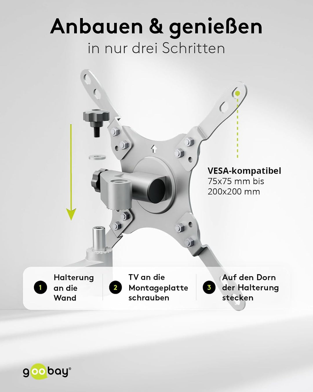 goobay TV-Wandhalterung Wohnmobil 13–43 Zoll, schwenkbar, verriegelbar, VESA 200x200, bis 15 kg, mit