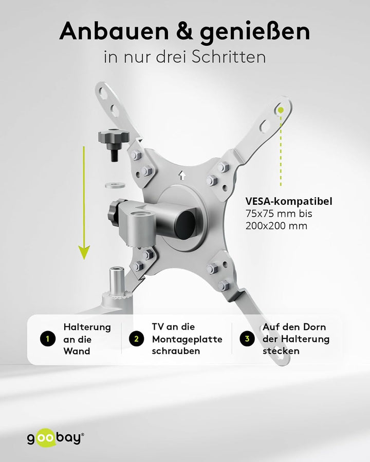 goobay TV-Wandhalterung Wohnmobil 13–43 Zoll, schwenkbar, verriegelbar, VESA 200x200, bis 15 kg, mit