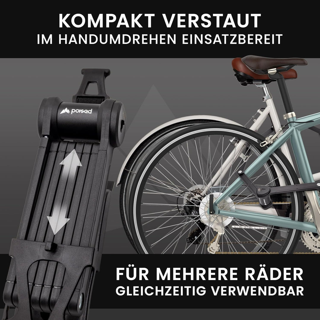 Poised Fahrrad Faltschloss 120 cm mit ART 2 Zertifizierung & Halterung – Hochsicherheits-Fahrradschl