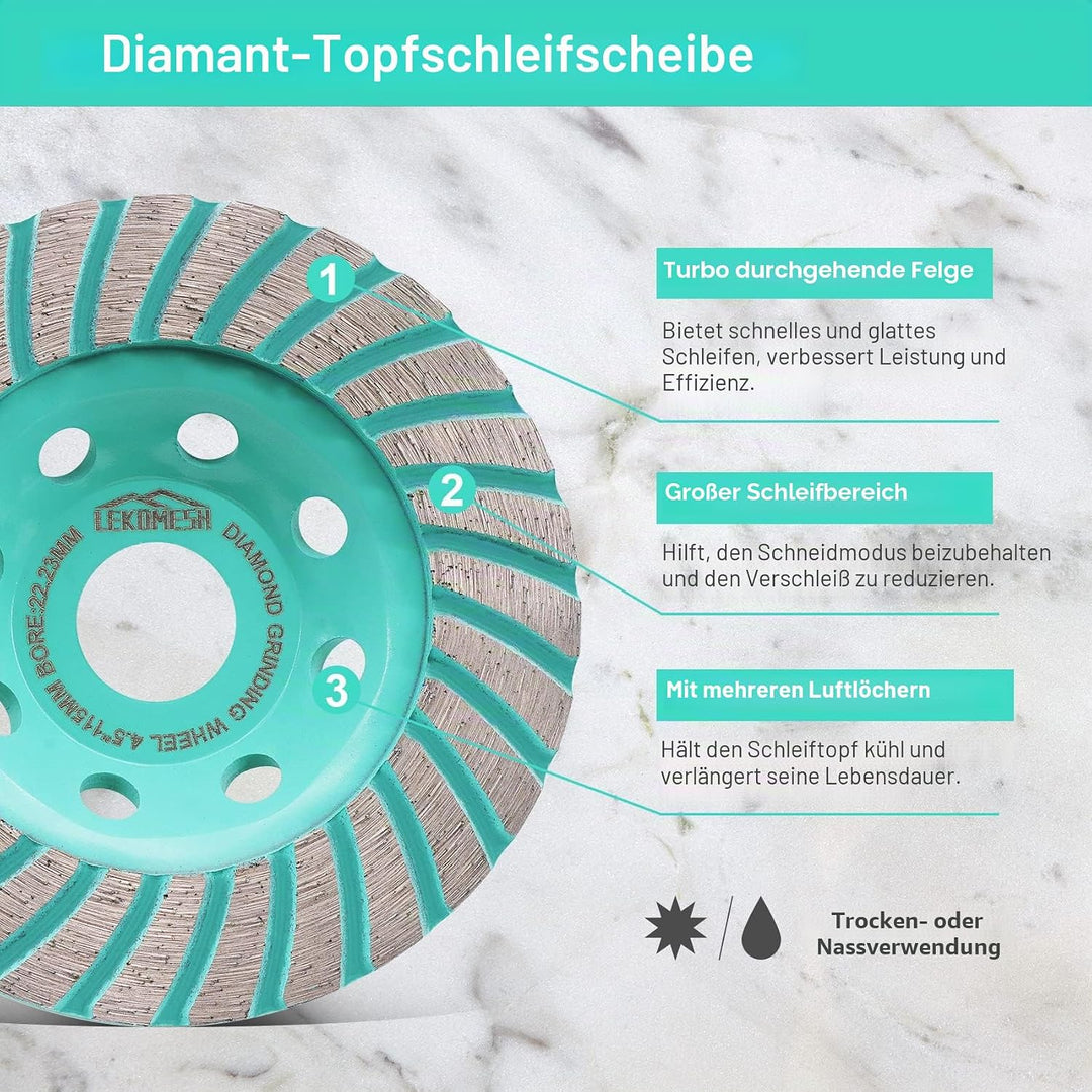 Diamant Schleifscheibe 125mm - Turbo-Segmente Diamant Schleiftopf für Beton, Granit, Marmor, Mauerwe