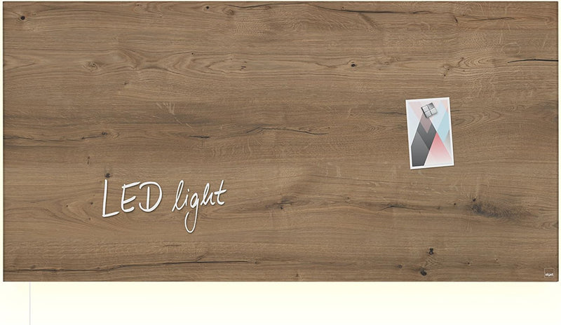 SIGEL GL408 Premium Glas-Magnettafel 91 x 46 cm mit LED-Beleuchtung, Design Natural Wood / Holzoptik