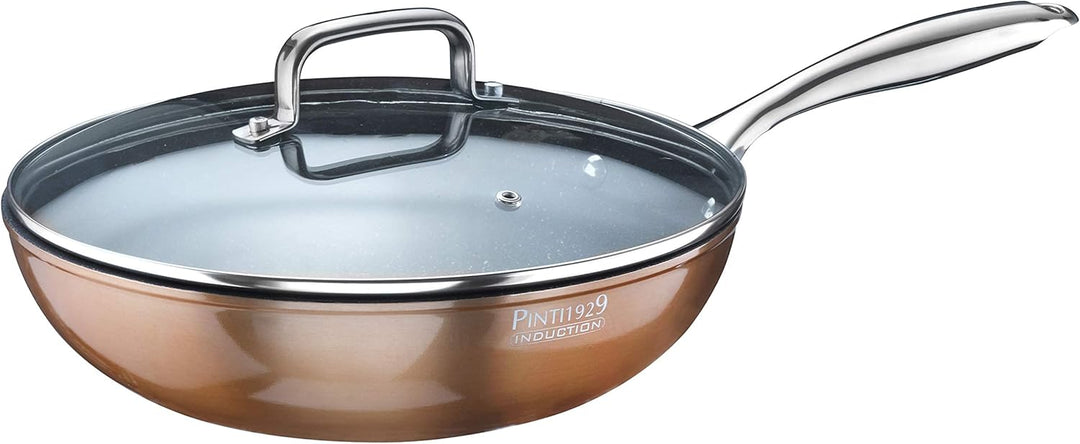 Pintinox Wok Metallic mit Deckel, Aluminium, 28 cm, Antihaftbeschichtung, Induktion