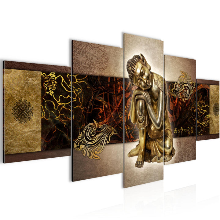 Runa Art Wandbilder Buddha Zen 5 Teilig Bild auf Vlies Leinwand Deko Wohnzimmer Schlafzimmer Feng Sh