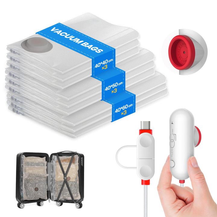 Vacbird Vakuumbeutel für Kleidung mit Kompakter USB-Pumpe, 9 reisetaugliche Kleidersäcke (stärkere V