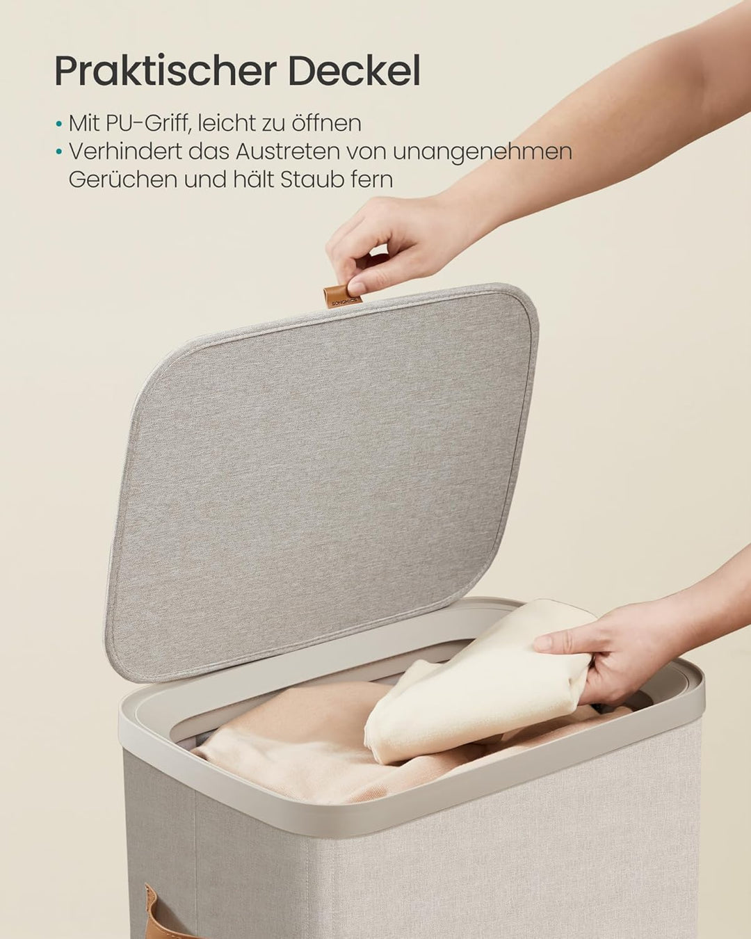 SONGMICS Wäschekorb, 100 L Wäschesammler, Wäschetonne, leichter Aufbau, mit Deckel und Griffen, hera