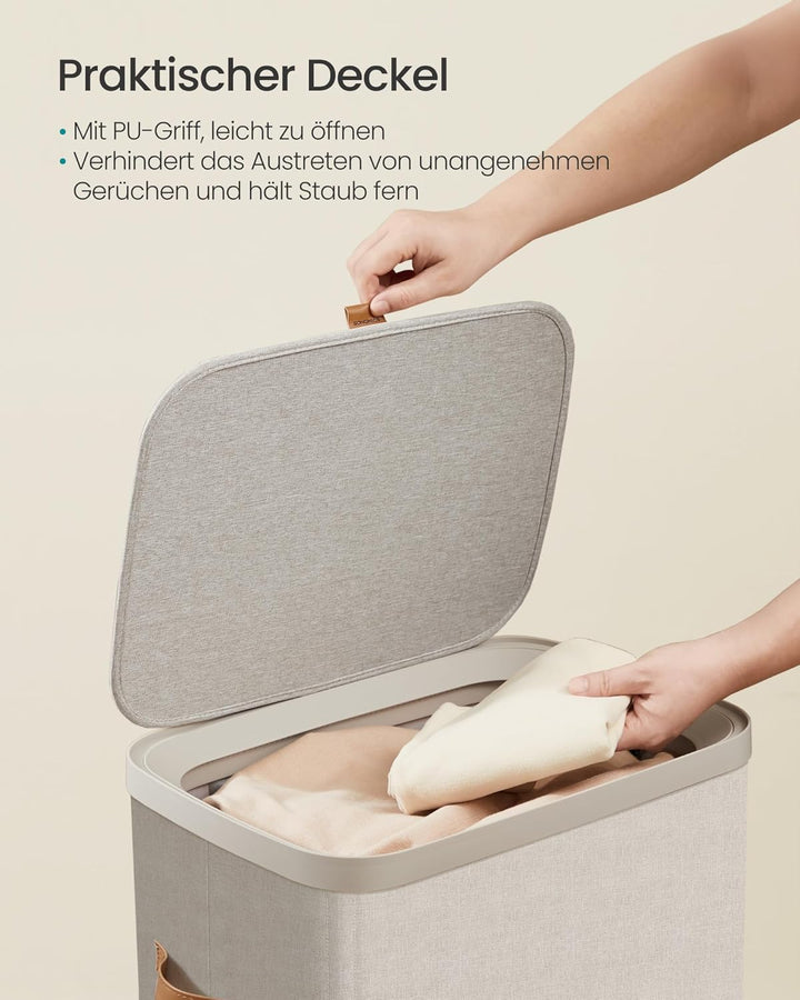 SONGMICS Wäschekorb, 100 L Wäschesammler, Wäschetonne, leichter Aufbau, mit Deckel und Griffen, hera