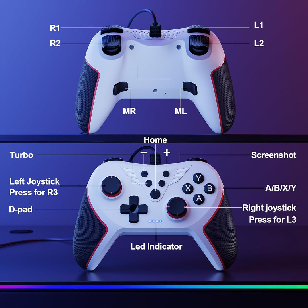 RivalPlay PC Controller mit 2-Tasten-Zuordnung, Kabelgebundener Joystick Controller Kompatibel für W