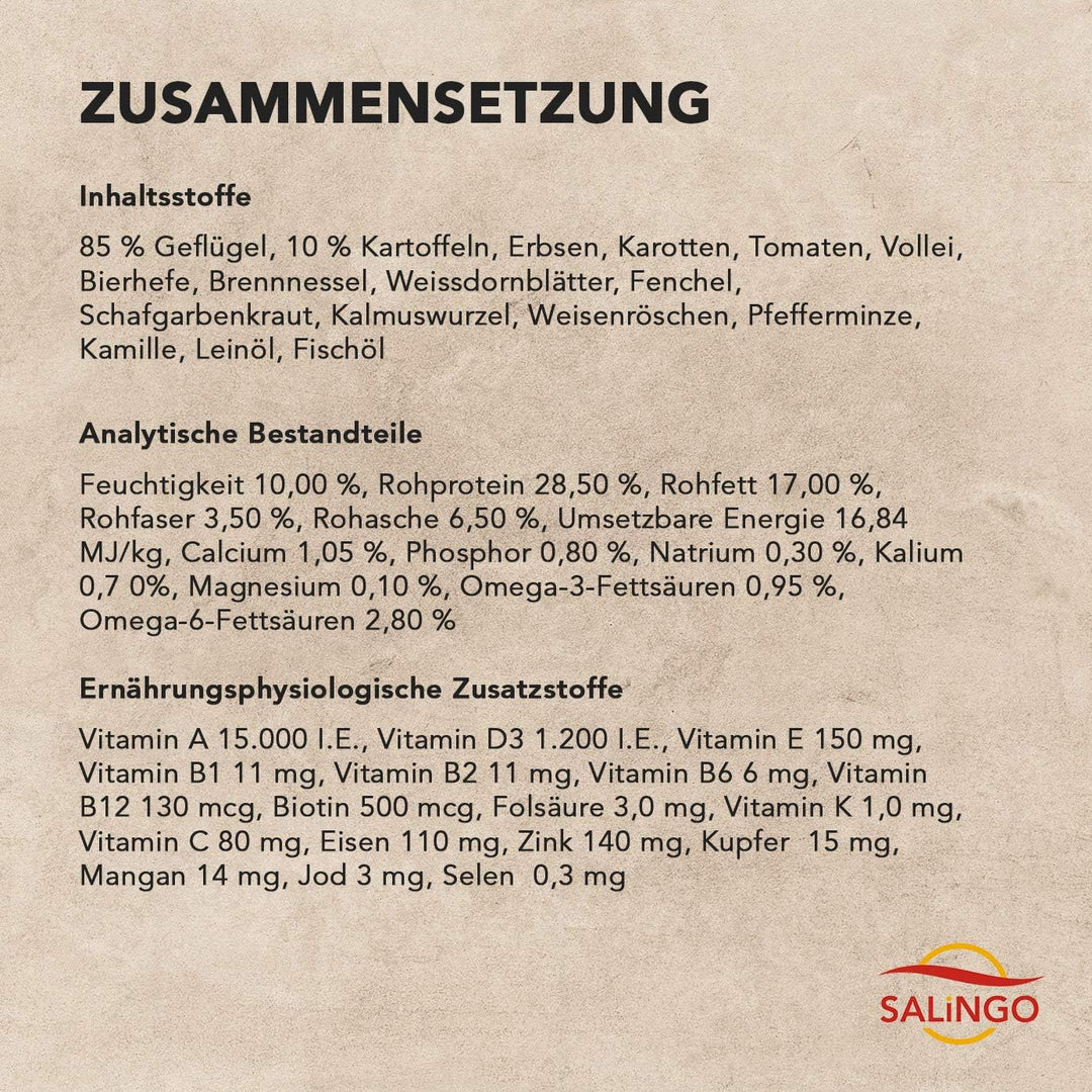 SALiNGO Hundefutter Geflügel mit Gemüse, Trockenfutter, getreidefrei, zuckerfrei, monoprotein 15 kg