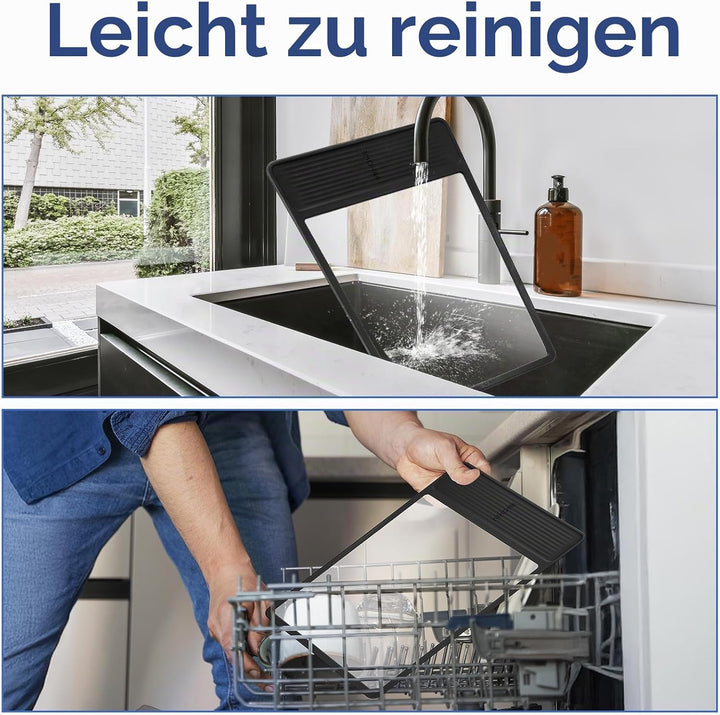 NiHome Glasschneidebrett 38×27 cm aus Gehärtetem Glas, Schneidebrett mit Rutschfesten Silikonrändern