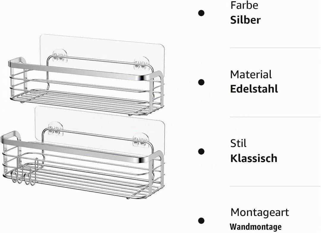 Avoalre Duschkorb aus Edelstahl Duschablage ohne Bohren Duschkorb mit starke Aufkleber, 2 Pack leich