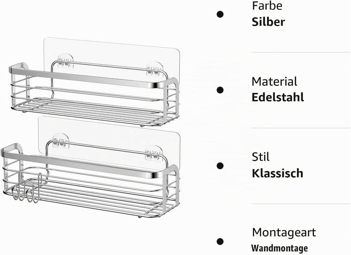Avoalre Duschkorb aus Edelstahl Duschablage ohne Bohren Duschkorb mit starke Aufkleber, 2 Pack leich