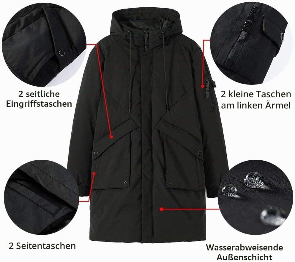 Winterjacke Herren Parka Outdoor Coat Wintermantel Herren Lang Warm Daunenjacke Thermojacke Steppman
