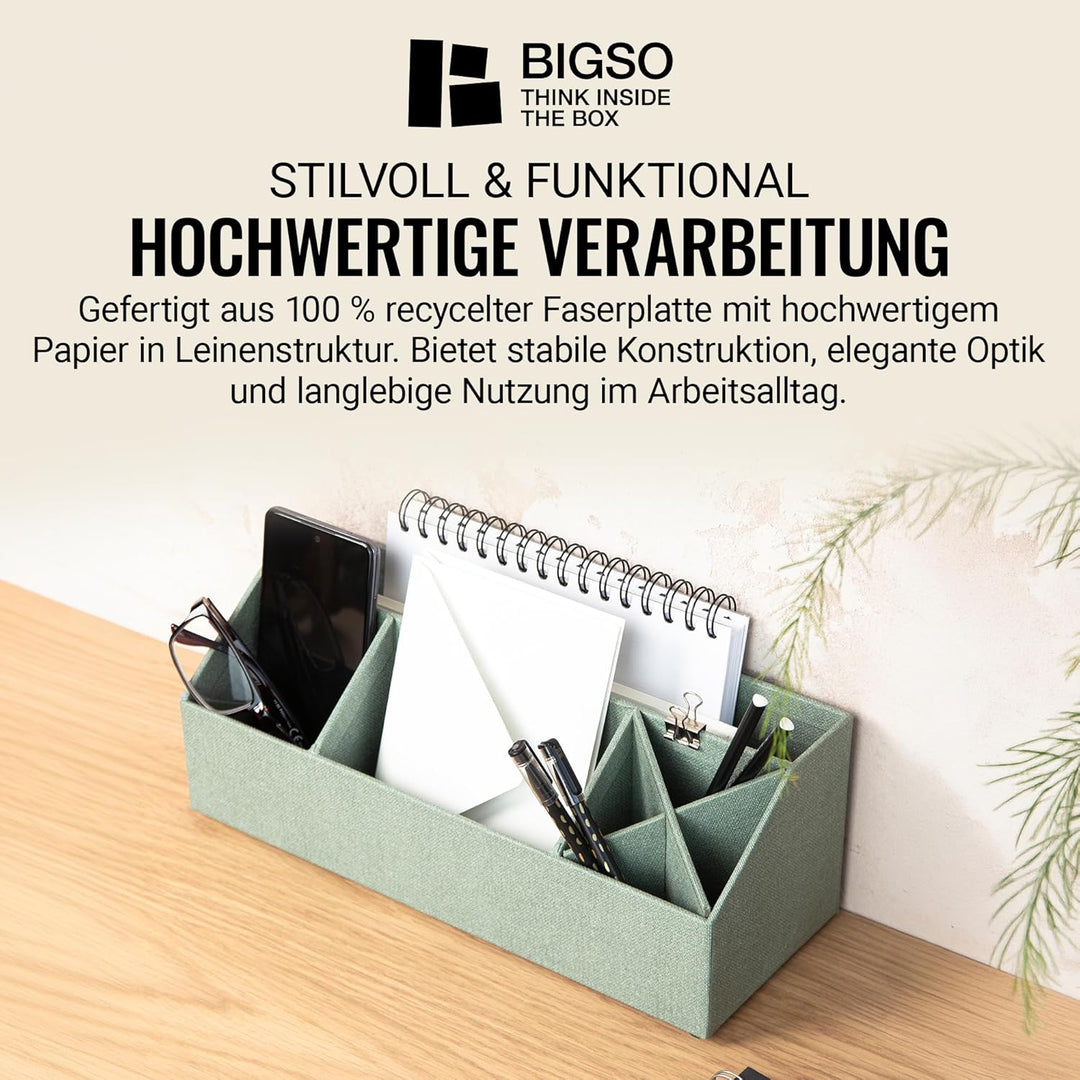 BIGSO ELISA Schreibtisch Organizer – Aufbewahrungsbox mit 4 Fächern – Schreibtischablage für Zettel,
