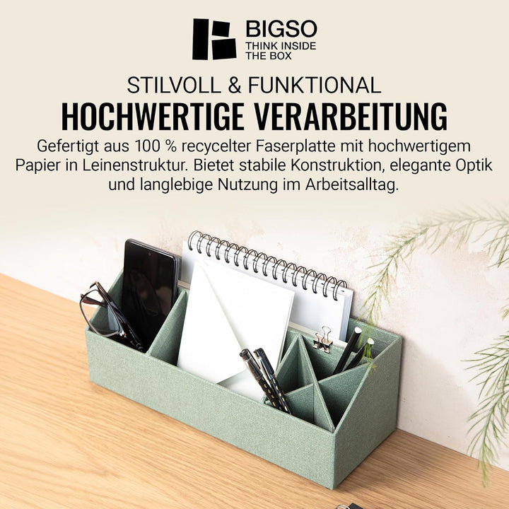 BIGSO ELISA Schreibtisch Organizer – Aufbewahrungsbox mit 4 Fächern – Schreibtischablage für Zettel,