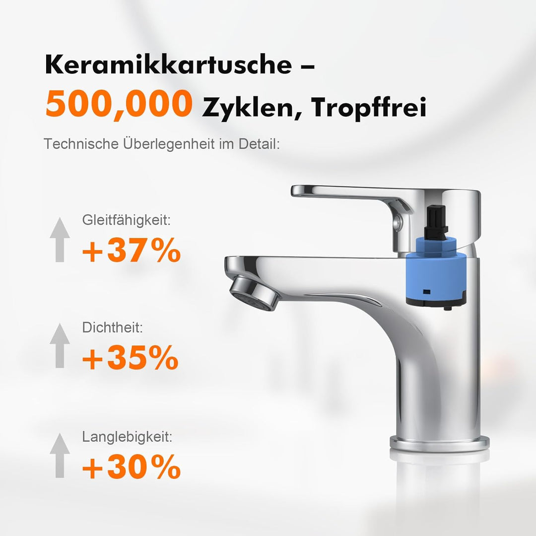 GRIFEMA Wasserhahn Bad Einhebelmischer, Waschtischarmatur Chrome Keramikkartusche, Perlator, Tropffr
