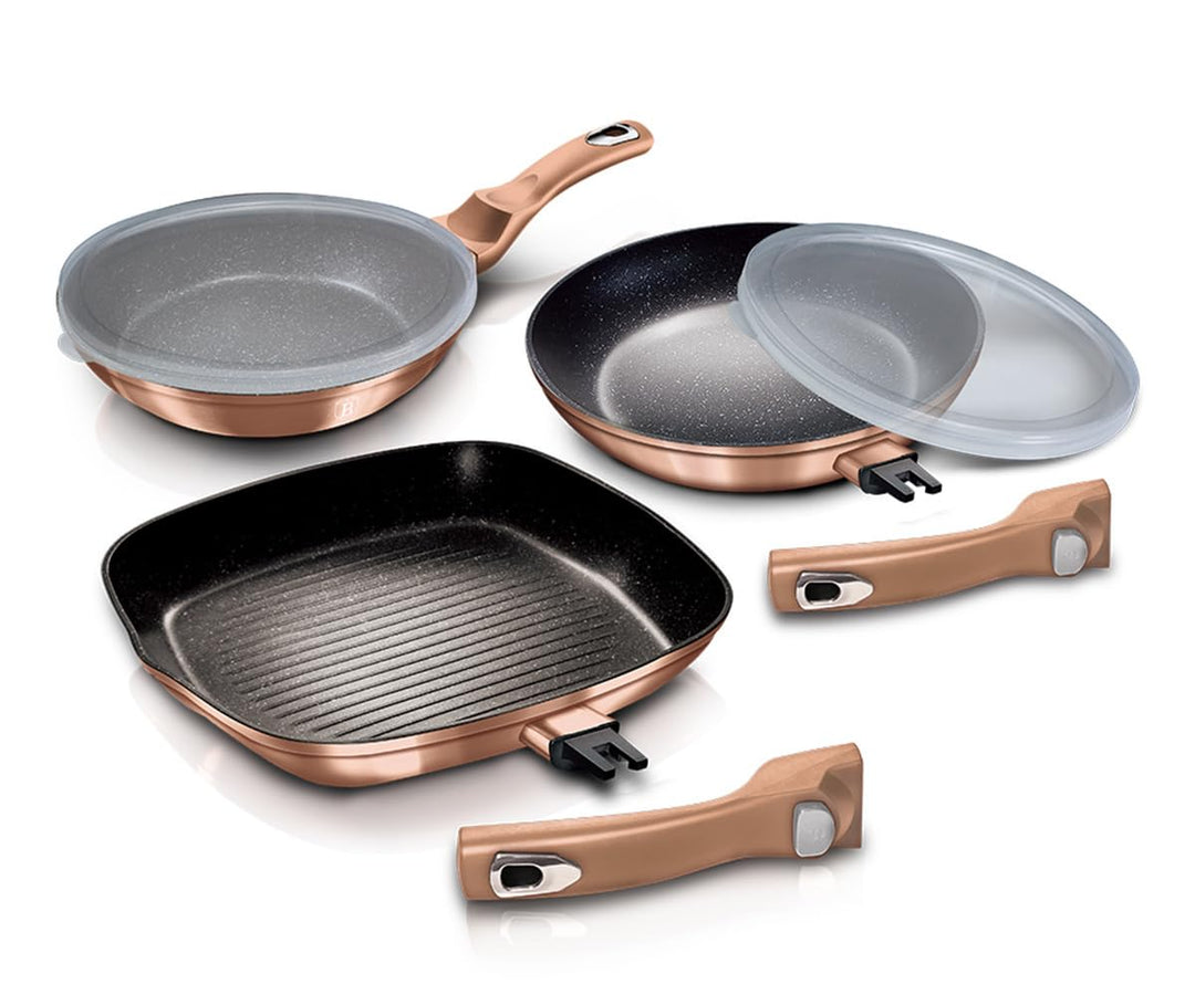 Berlinger Haus BH/7038 Bratpfannen-Set mit abnehmbarem Griff, Metallic Line Rose Gold Edition 5-teil